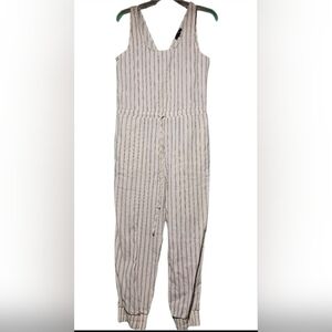 Anthropologie Drew EUC Black Striped Jumpsuit | Elastic Ankles | Linen | Size S